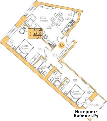 3-комнатная квартира, 70.2 м², 7/9 эт. на продажу в Ижевске Ижевск - изображение 1