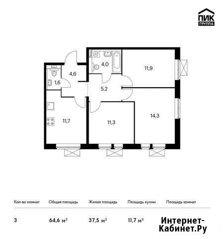 3-комнатная квартира, 64.6 м², 13/25 эт. на продажу в Балашихе Балашиха - изображение 1