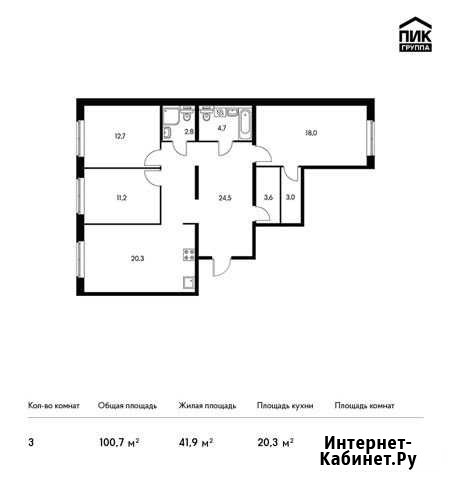 3-комнатная квартира, 100.7 м², 1/15 эт. на продажу в Одинцово Одинцово - изображение 1
