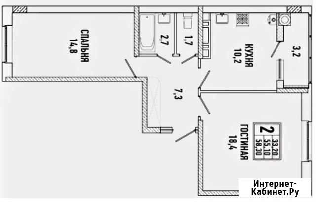 2-комнатная квартира, 58.4 м², 18/19 эт. на продажу в Ставрополе Ставрополь - изображение 1