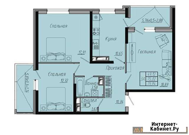 3-комнатная квартира, 79.9 м², 14/21 эт. на продажу в Краснодаре Краснодар - изображение 1
