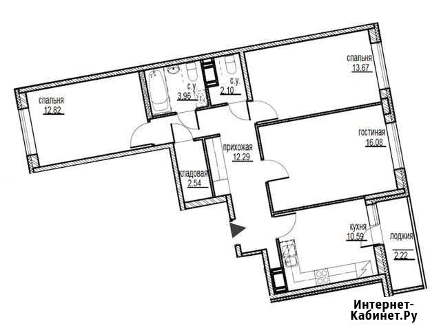3-комнатная квартира, 76.3 м², 9/19 эт. на продажу в Мурино Мурино - изображение 1