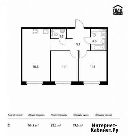 2-комнатная квартира, 56.9 м², 1/9 эт. на продажу в Москве Москва