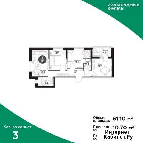 3-комнатная квартира, 61.1 м², 24/25 эт. на продажу в Красногорске Московской области Красногорск - изображение 1