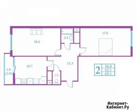 2-комнатная квартира, 65.1 м², 17/17 эт. на продажу в Пироговском Пироговский