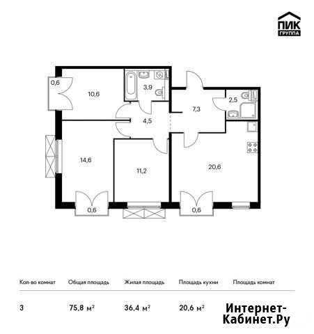 3-комнатная квартира, 75.8 м², 4/9 эт. на продажу в Московском Московской области Московский - изображение 1