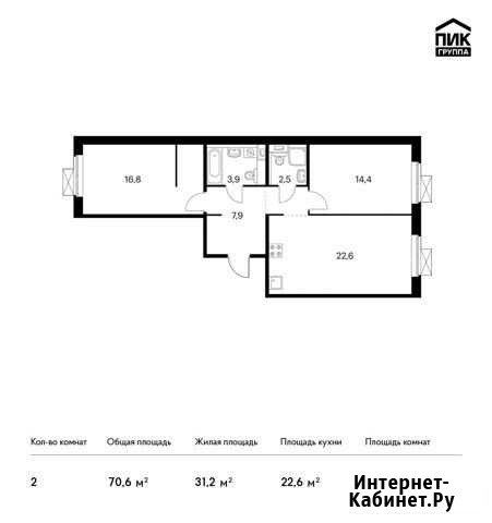 2-комнатная квартира, 70.6 м², 4/9 эт. на продажу в Ильинском Ильинское - изображение 1