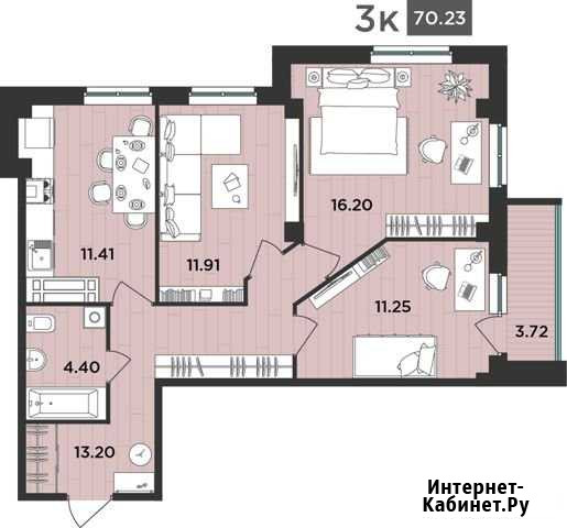 3-комнатная квартира, 70.2 м², 4/12 эт. на продажу в Архангельске Архангельск - изображение 1