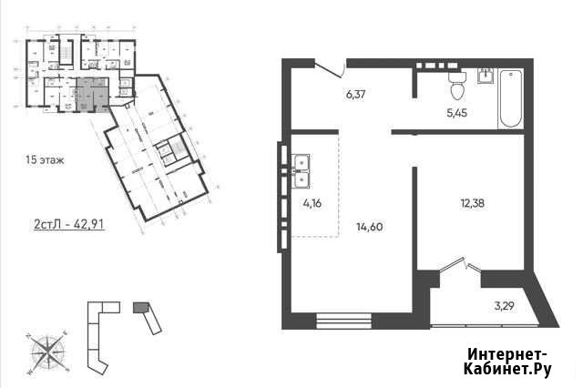 2-комнатная квартира, 42.9 м², 15/18 эт. на продажу в Новосибирске Новосибирск - изображение 1
