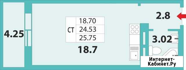 Квартира-студия, 25.8 м², 8/10 эт. на продажу в Санкт-Петербурге Санкт-Петербург - изображение 1