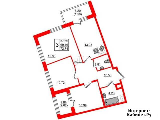 3-комнатная квартира, 72.7 м², 8/27 эт. на продажу в Санкт-Петербурге Санкт-Петербург - изображение 1