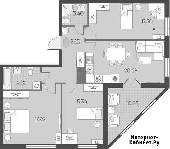 3-комнатная квартира, 96.6 м², 7/14 эт. на продажу в Санкт-Петербурге Санкт-Петербург - изображение 1