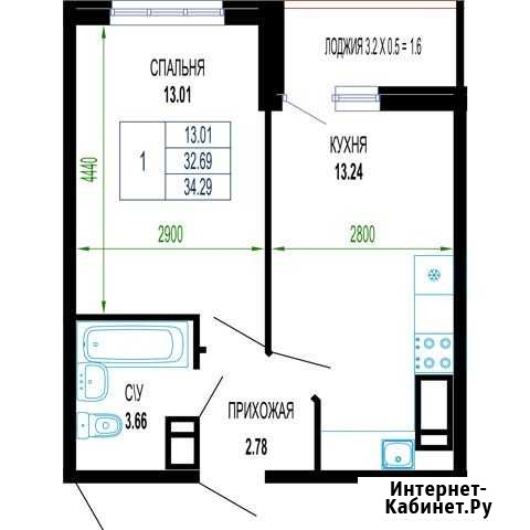 1-комнатная квартира, 34.3 м², 24/24 эт. на продажу в Краснодаре Краснодар - изображение 1