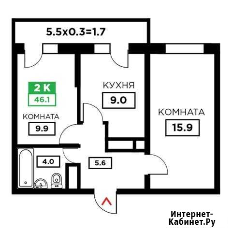 2-комнатная квартира, 46.1 м², 21/24 эт. на продажу в Краснодаре Краснодар - изображение 1