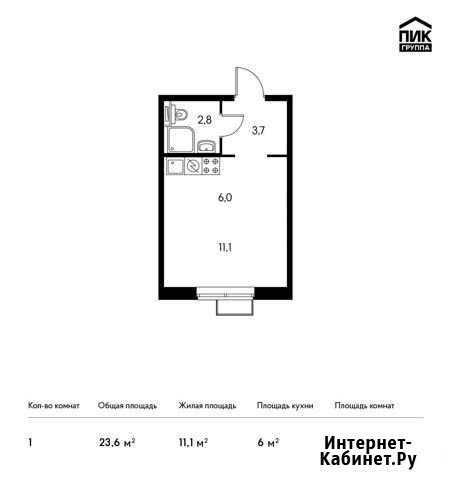 Квартира-студия, 23.6 м², 19/25 эт. на продажу в Люберцах Люберцы - изображение 1