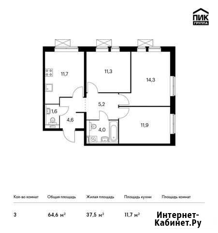 3-комнатная квартира, 64.6 м², 2/25 эт. на продажу в Балашихе Балашиха - изображение 1