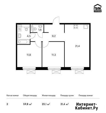 2-комнатная квартира, 59.8 м², 6/17 эт. на продажу в Котельниках Котельники - изображение 1