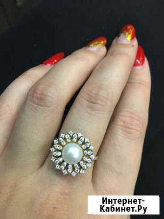 Серебряное кольцо с жемчугом и фианитами Мурманск - изображение 1