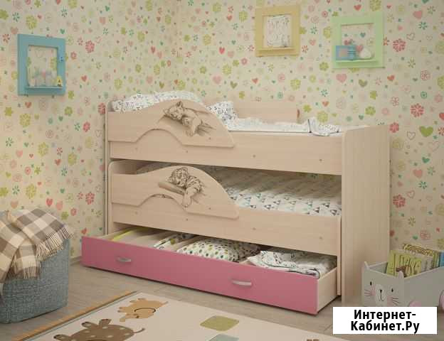 Двухъярусная Кровать Радуга сафари цвет розовый Рязань - изображение 1
