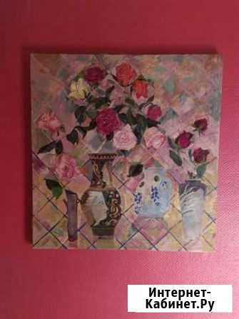Картина масло, холст. Розы на розовом. 75 см x 79 Курган - изображение 1