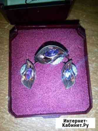 Серьги + кольцо, серебро 925 Тихорецк