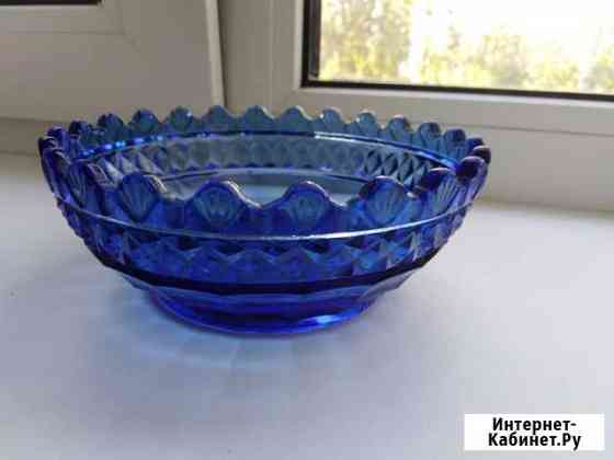 Конфетница завод Воровского синее стекло Нижний Новгород