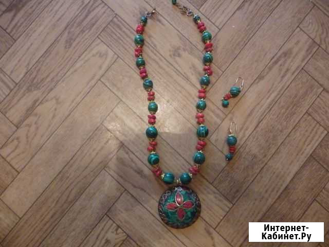 Колье и серьги коралл и малахит Курск - изображение 1