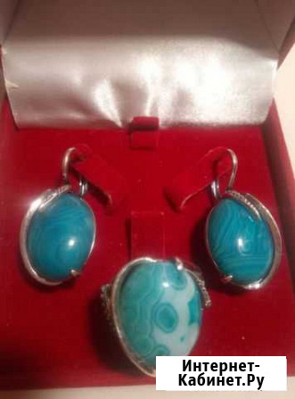 Серьги и кольцо с агатом морская волна Иваново - изображение 1