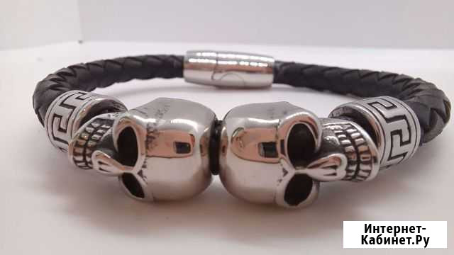 Браслет с черепами из кожи и стали Воронеж - изображение 1