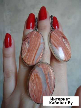 Серьги + Кольцо Яшма (Урал) Комплект Гарнитур Екатеринбург - изображение 1