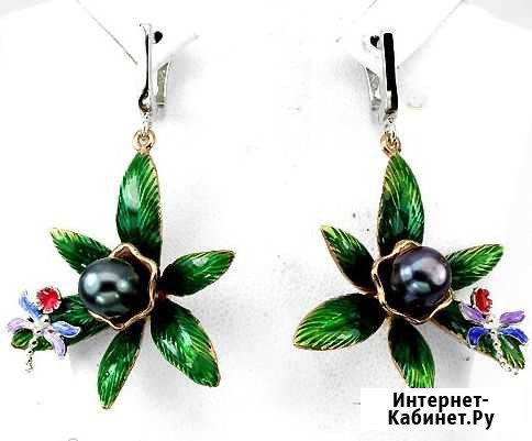Серьги Орхидея Каттлея серебро 925 нат жемчуг,эмал Липецк - изображение 1