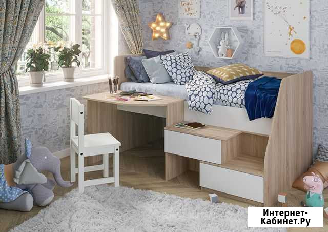 Кровать детская с выдвижными ящиками и столом Новосибирск - изображение 1