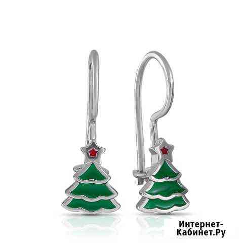 Серьги Ёлочки из серебра с эмалью Снежинск