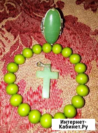 Кольцо с нефритом серебро, браслет, крест, кубики Краснодар - изображение 1