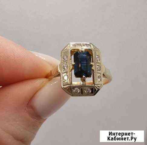 Золотое кольцо с бриллиантами и сапфиром Краснодар