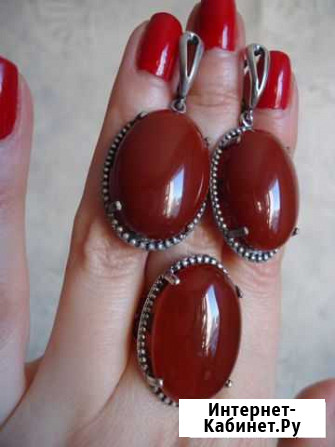 Серьги + Кольцо Сердолик Комплект Гарнитур Екатеринбург - изображение 1