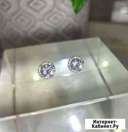Серьги с синт бриллиантом (carbon diamonds), 925 Энгельс