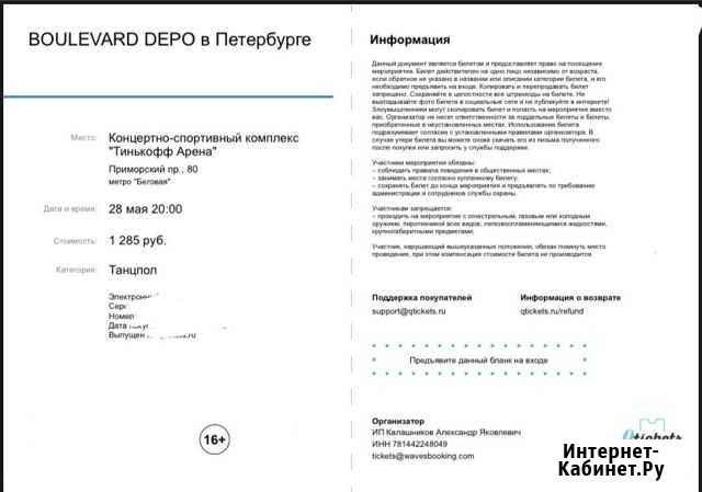 Билет на концерт boulevard depo Санкт-Петербург - изображение 1