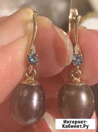 Золотые серьги с чёрным жемчугом Санкт-Петербург