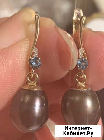 Золотые серьги с чёрным жемчугом Санкт-Петербург - изображение 1