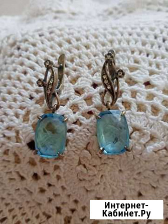Серьги, серебро 875. Голубые камни Геленджик - изображение 1