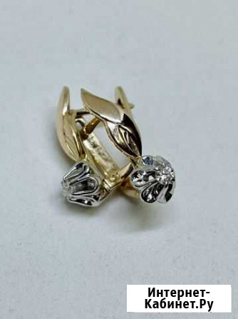 Золотые серьги с бриллиантом 0.12 ct Псков - изображение 1