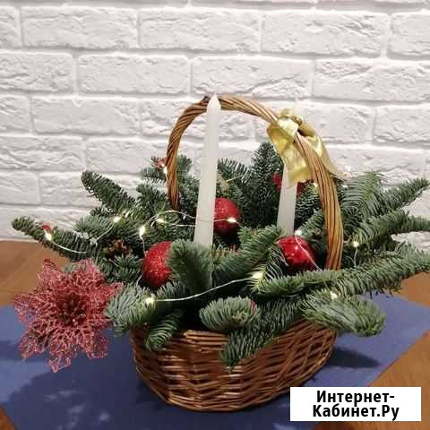 Новогодняя композиция из нобилиса в корзине Серпухов - изображение 1