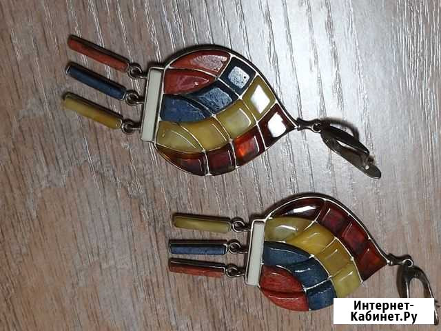 Серьги Русские. Янтарь коралл серебро Норильск - изображение 1