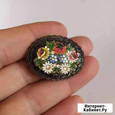 Старинная серебряная брошь с микромозаикой, Италия Краснодар