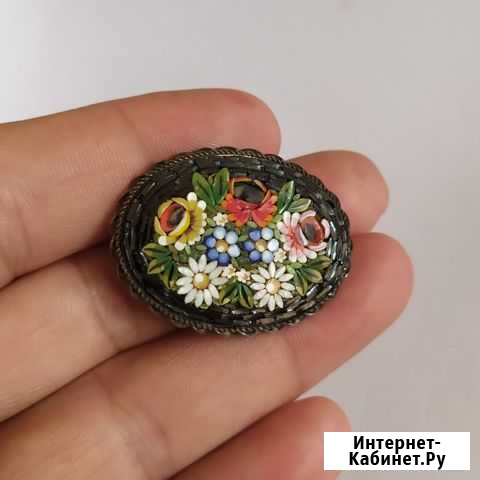 Старинная серебряная брошь с микромозаикой, Италия Краснодар - изображение 1