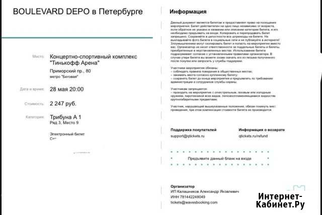 VIP билет на концерт boulevard depo Санкт-Петербург - изображение 1