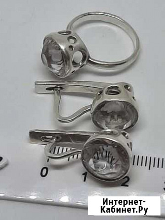 Серебряные серьги, кольцо с горным хрусталем Екатеринбург - изображение 1