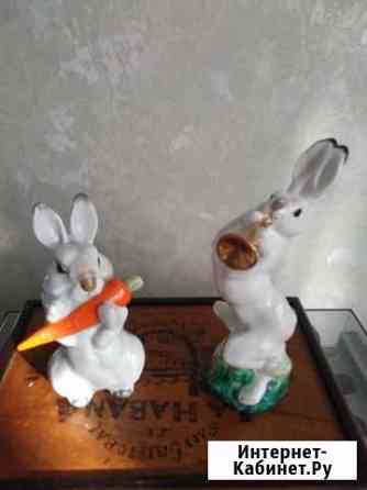 Фарфоровые фигурки Зайцы. лфз Хабаровск