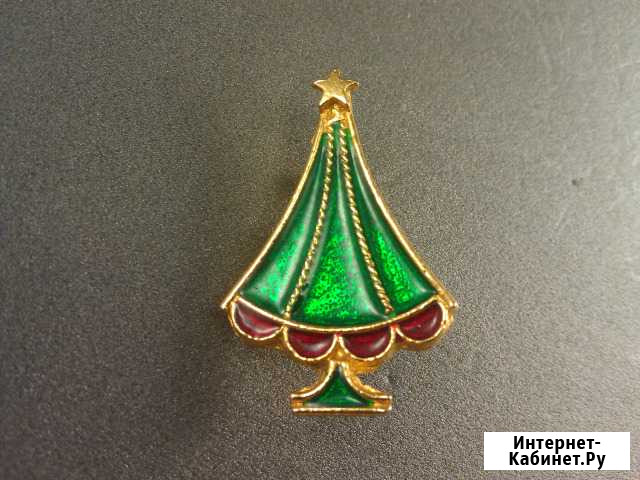 Винтажная брошь елочка с зеленой эмалью. США 70-е Санкт-Петербург - изображение 1
